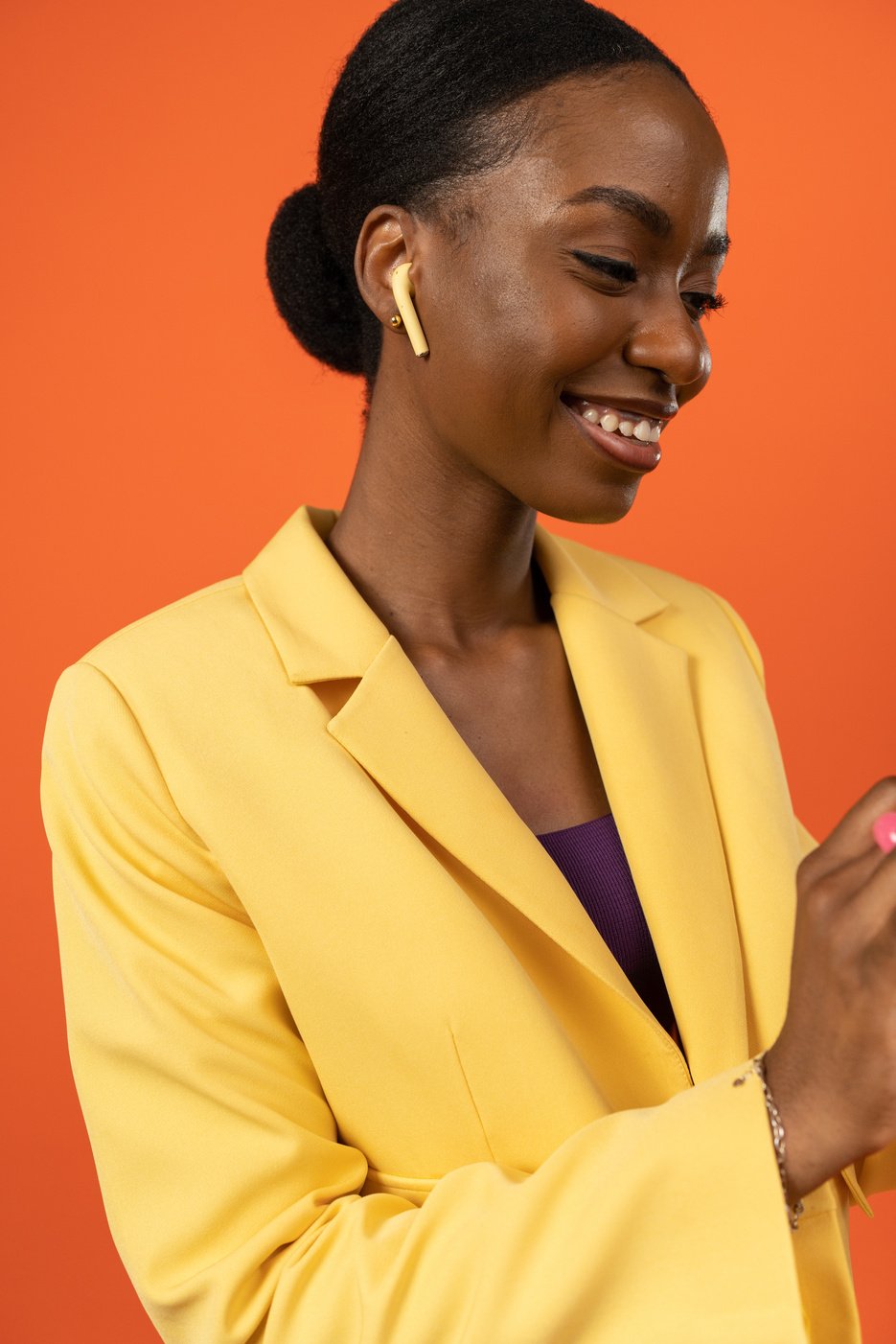 Tech Humans Woman Wearing Wireless Earbuds